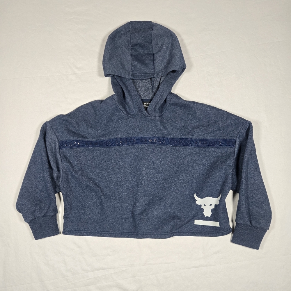 Under Armour Project Rock Brahma Bull Cropped Fleece Hoodie Womens S